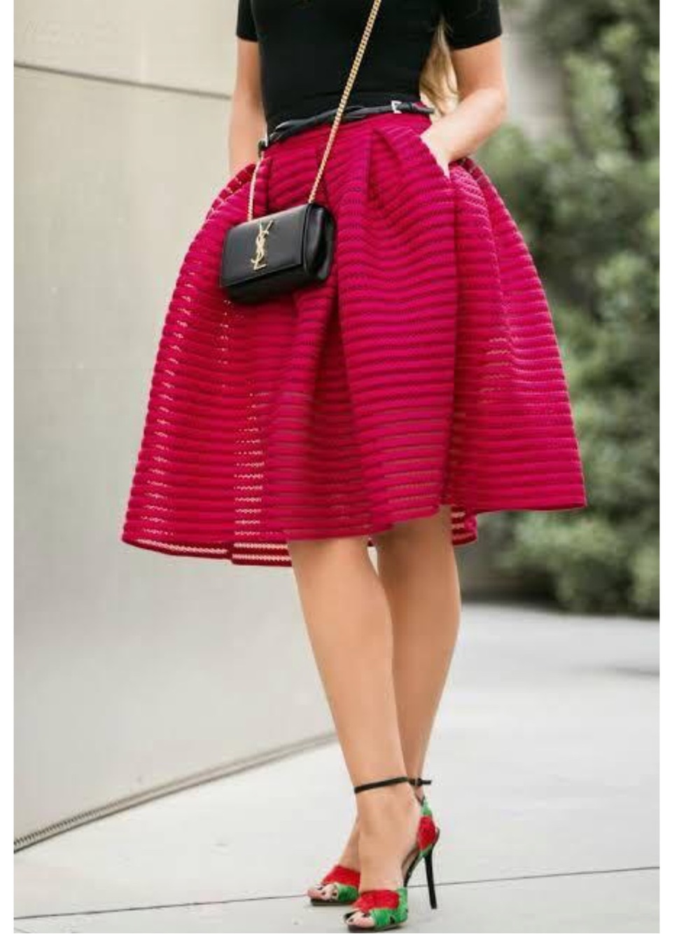 Maje Pleated Mesh A-Line Skirt Fuchsia Pink Size 38 (US 6